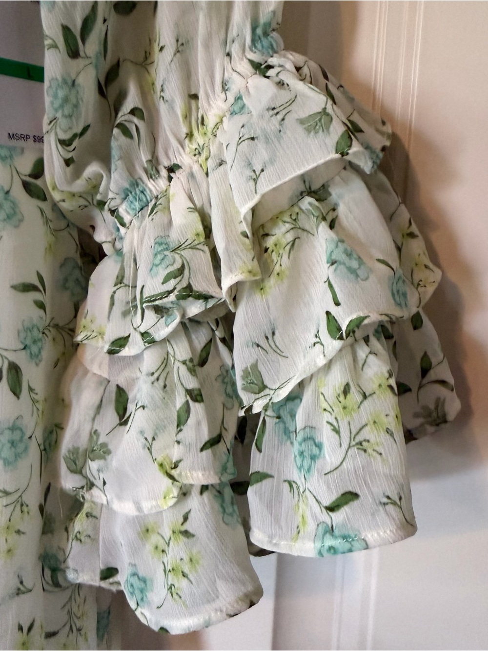 CeCe White Off-Shoulder Blouse with Mint Floral Print - Picture 4 of 6